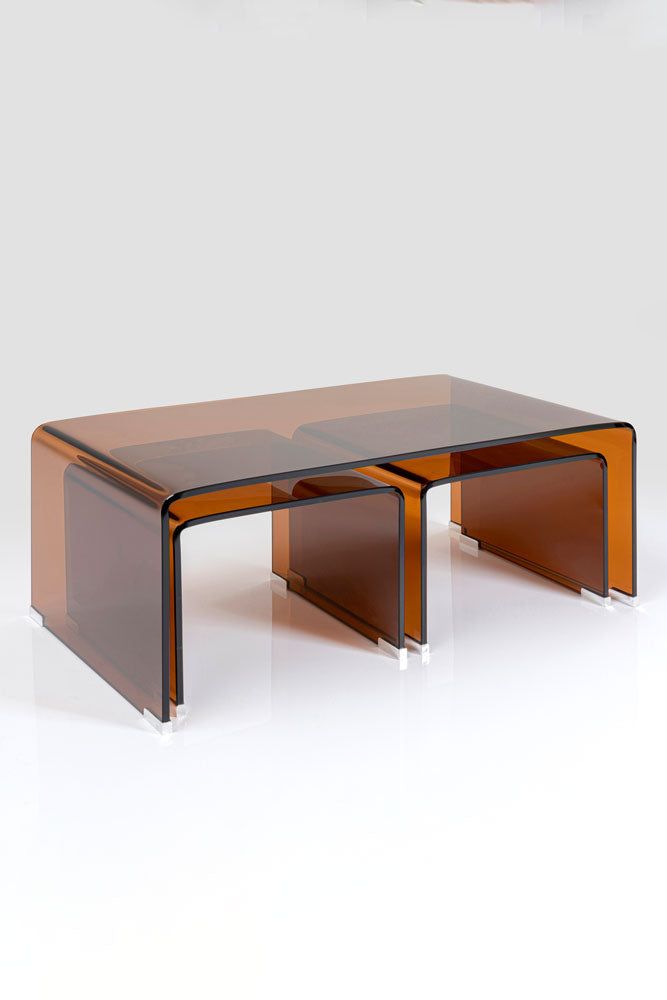 Ensemble de 3 tables basses gigognes en verre ambré - ABANDONNÉ