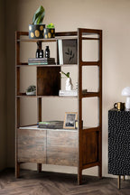 Vitrine en bois d'acacia et marbre