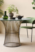 Table à manger ronde en bronze et verre