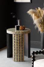Table d'appoint effet marqueterie de bambou