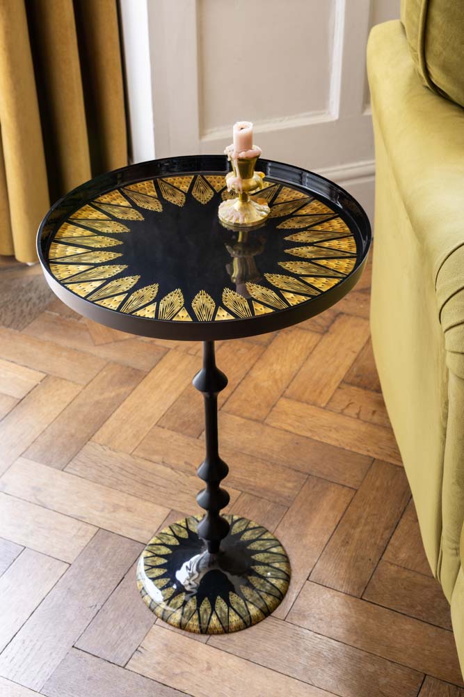 Table d'appoint d'inspiration Art déco noire et dorée