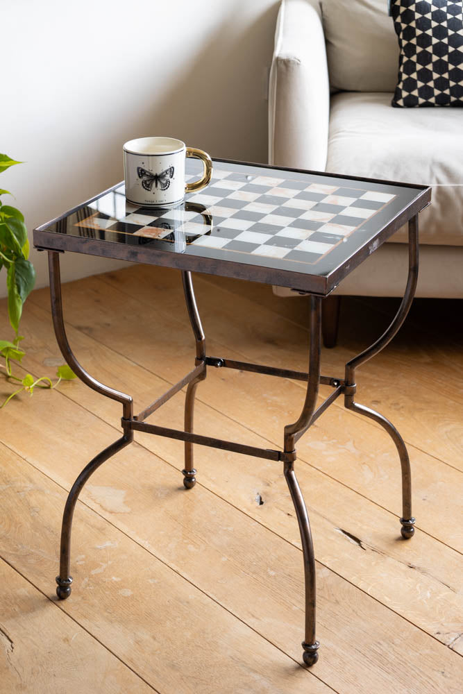 Table d'appoint d'échecs effet bronze
