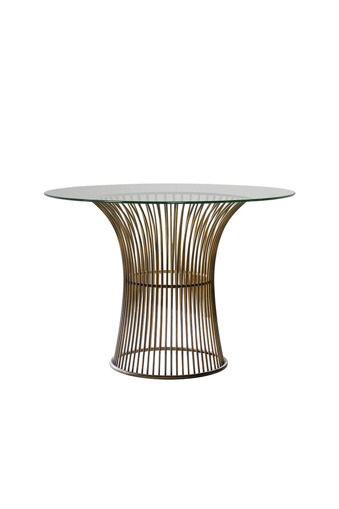 Table à manger ronde en bronze et verre