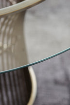 Table à manger ronde en bronze et verre
