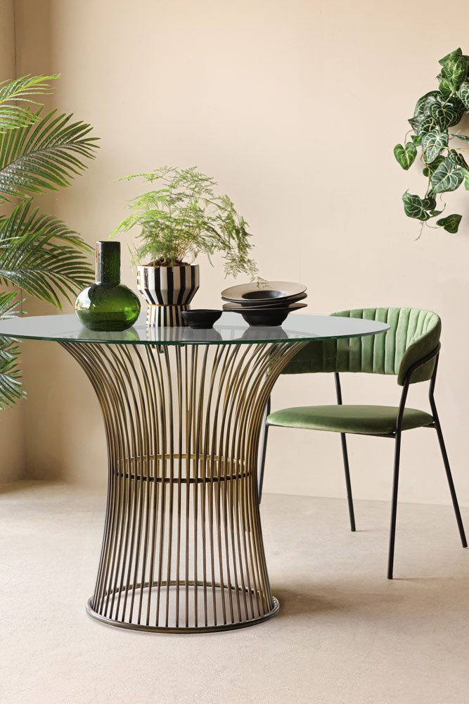 Table à manger ronde en bronze et verre