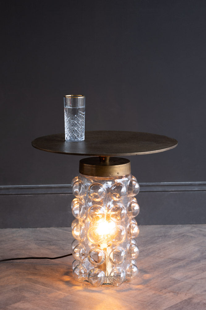 Table d'appoint et lampadaire en verre à bulles