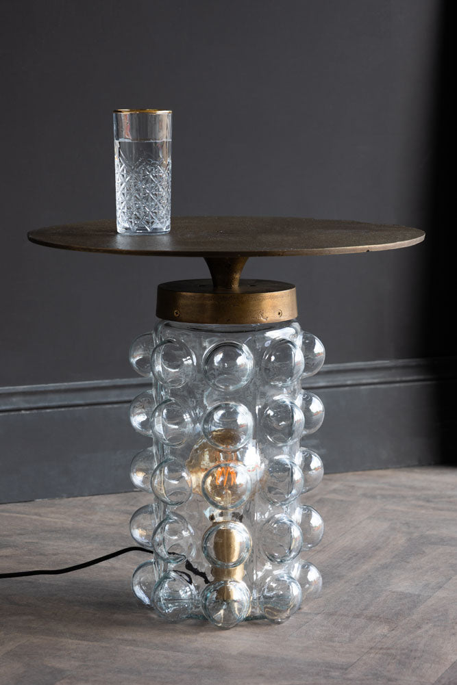 Table d'appoint et lampadaire en verre à bulles