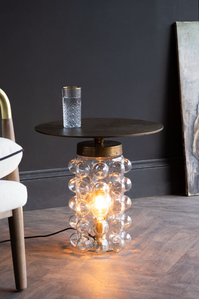 Table d'appoint et lampadaire en verre à bulles