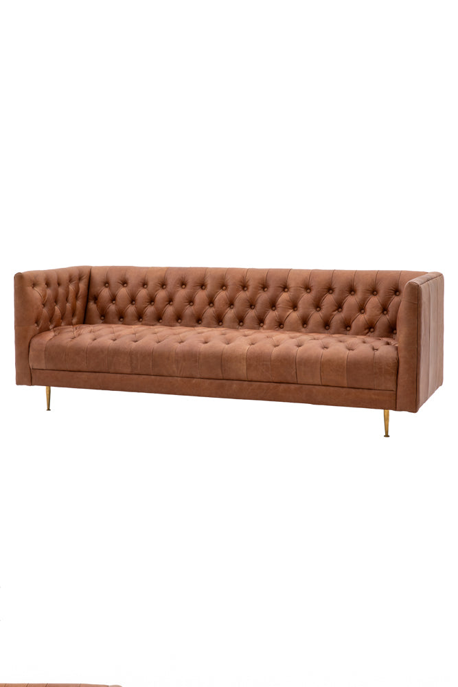 Canapé 3 places Chesterfield en cuir marron antique