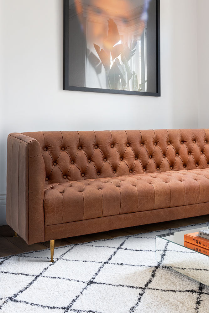 Canapé 3 places Chesterfield en cuir marron antique