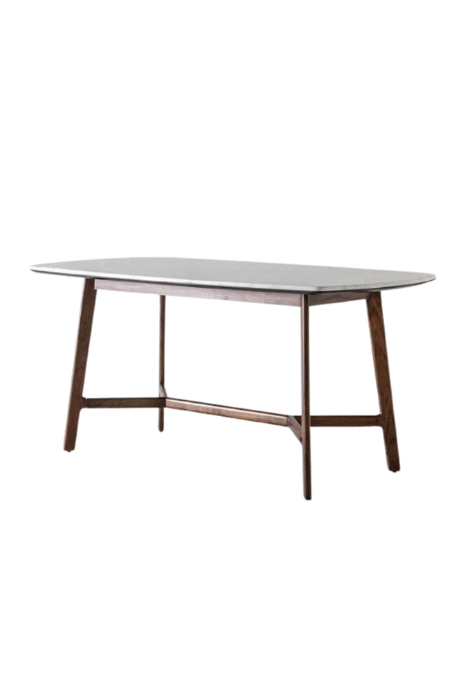 Table à manger courbée en acacia et marbre