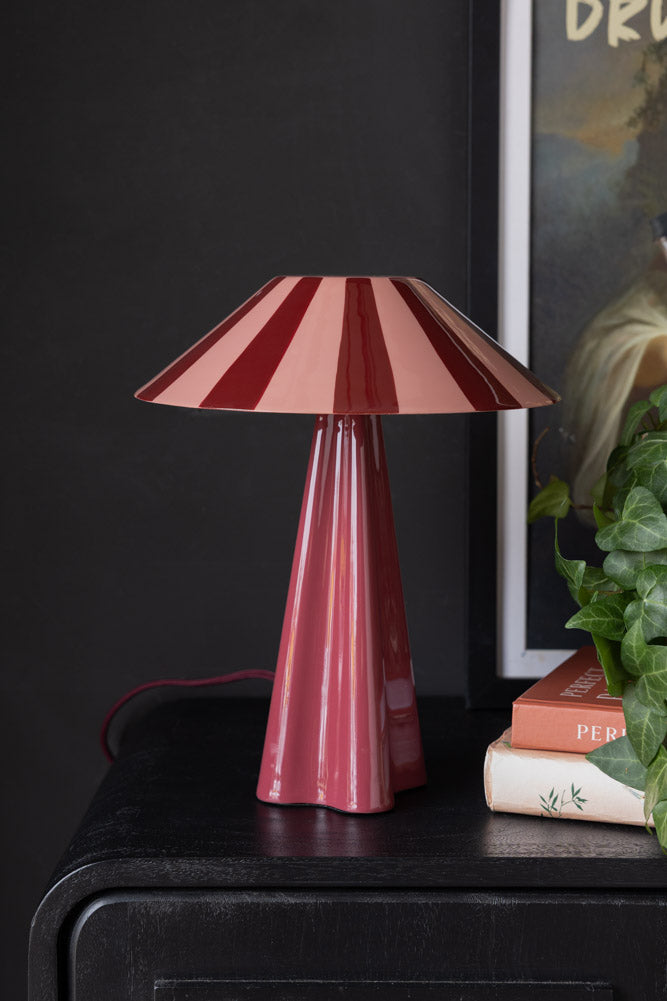 Lampe de table à rayures rouge foncé