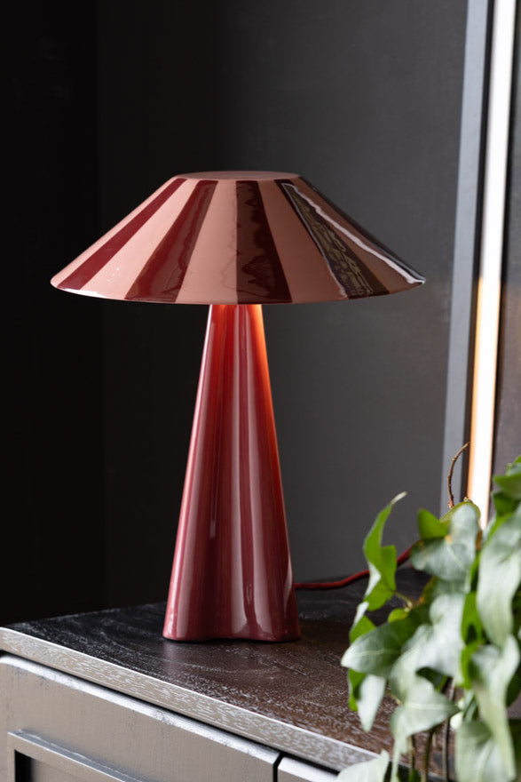 Lampe de table à rayures rouge foncé