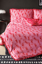 Parure housse de couette et taie d'oreiller à volants floraux rose vif - Disponible en 4 tailles