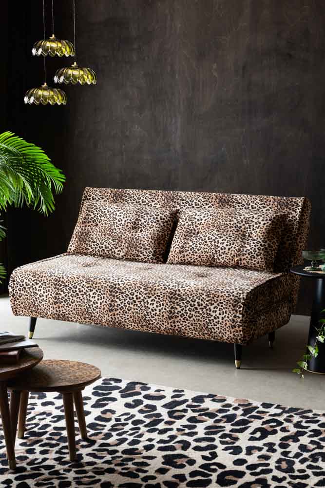 Grand canapé-lit 2 places Mabel en velours Leopard Love