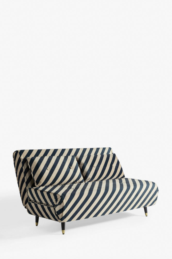 Grand canapé-lit 2 places Mabel en velours Studio Stripe sable et noir