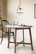 Table à manger ronde en acacia et marbre