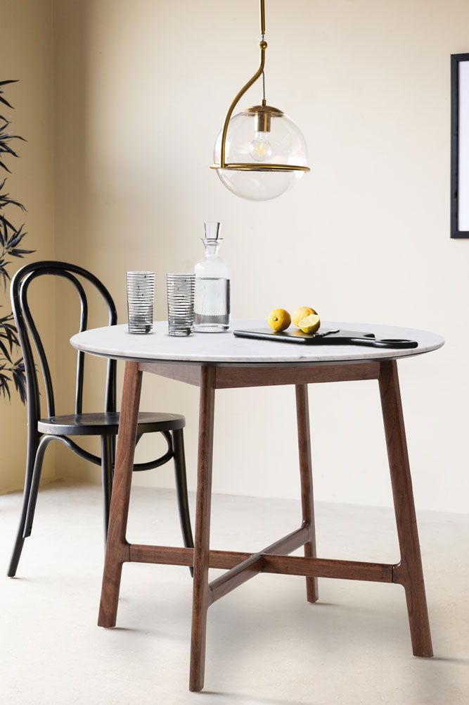 Table à manger ronde en acacia et marbre