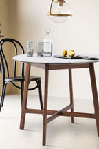 Table à manger ronde en acacia et marbre