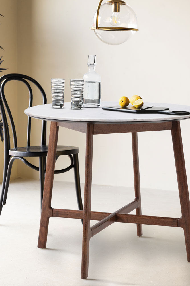 Table à manger ronde en acacia et marbre