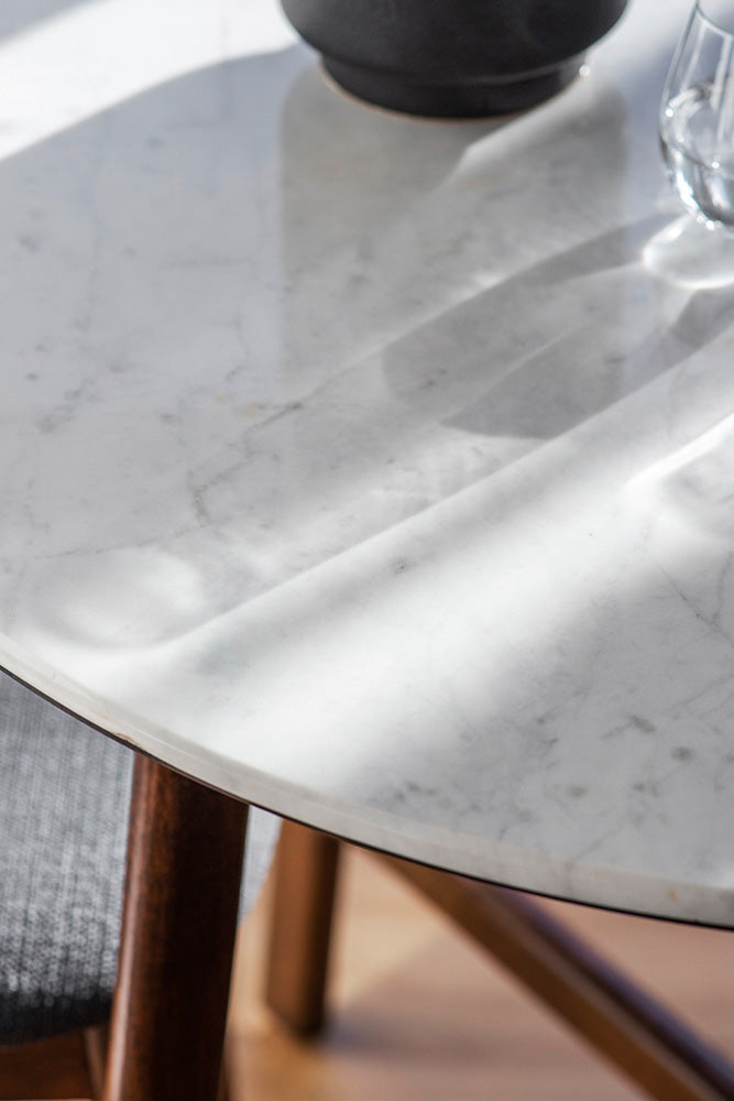 Table à manger ronde en acacia et marbre