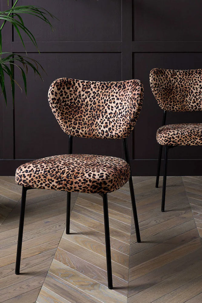 Lot de 2 chaises de salle à manger en velours imprimé léopard