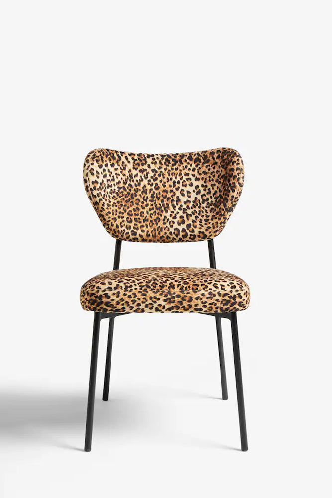 Lot de 2 chaises de salle à manger en velours imprimé léopard