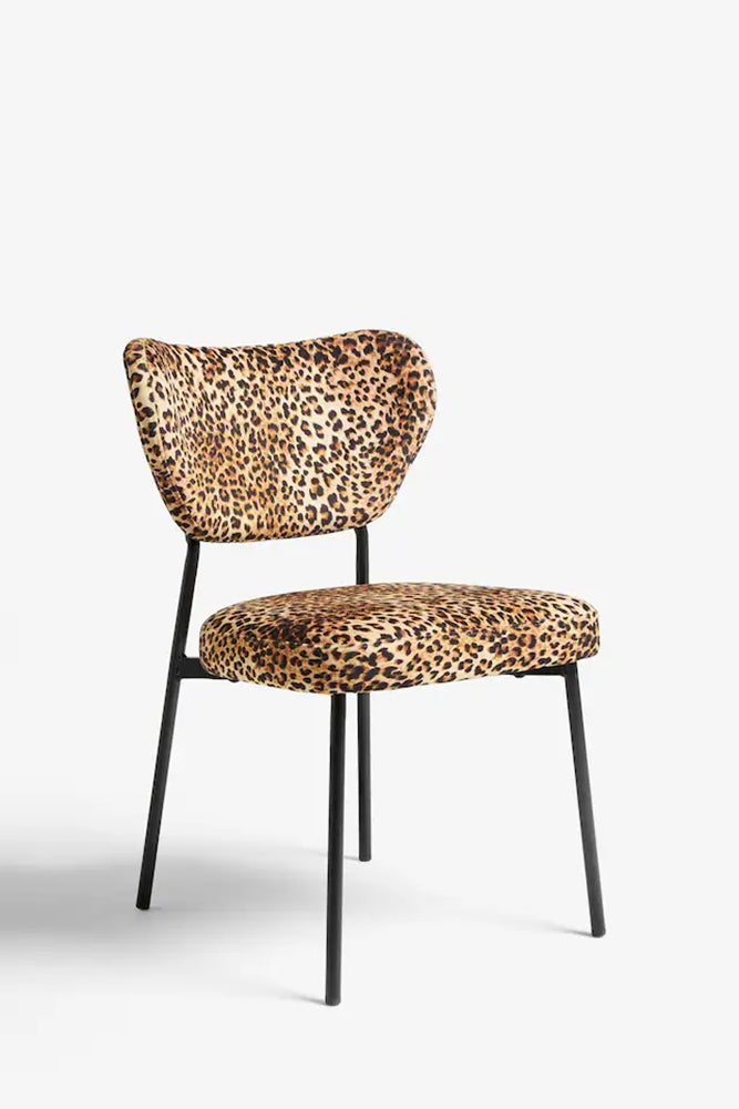 Lot de 2 chaises de salle à manger en velours imprimé léopard