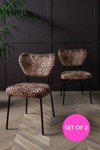 Lot de 2 chaises de salle à manger en velours imprimé léopard