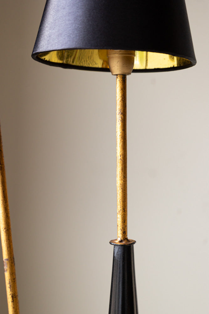 Lampadaire élégant à double abat-jour noir et or