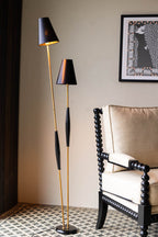 Lampadaire élégant à double abat-jour noir et or