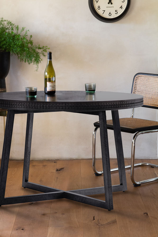 Table à manger ronde élégante en bois de manguier