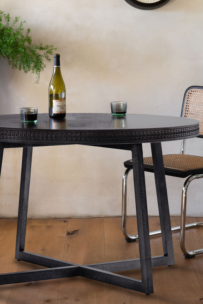 Table à manger ronde élégante en bois de manguier