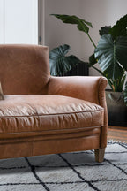 Canapé 2 places en cuir marron foncé de style vintage