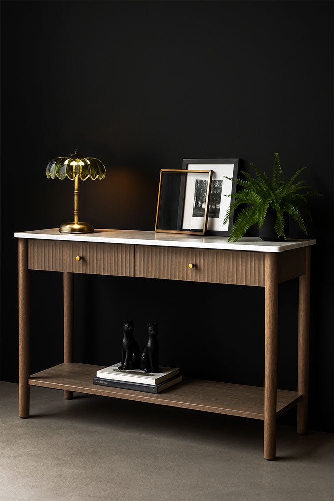 Console à 2 tiroirs en marbre blanc