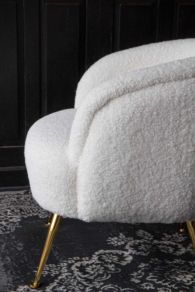 Fauteuil Teddy blanc avec pieds dorés