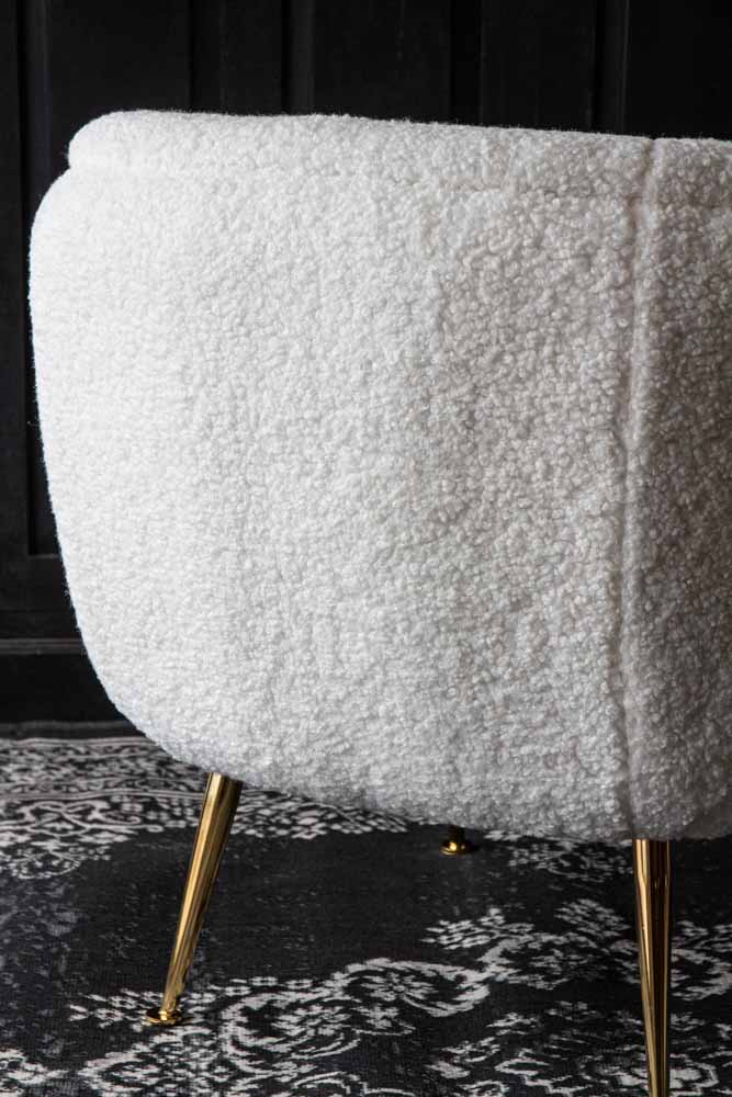 Fauteuil Teddy blanc avec pieds dorés