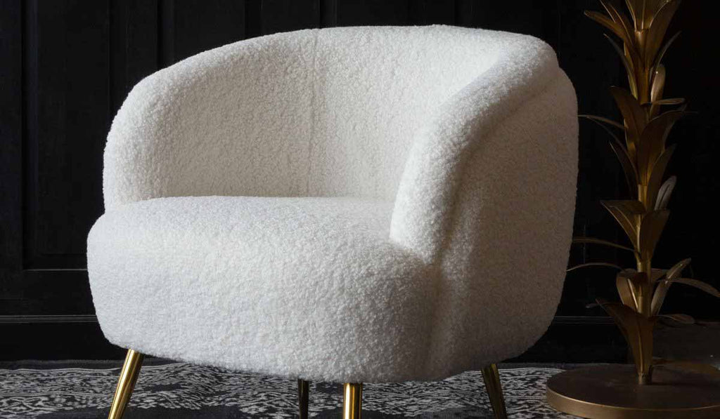 Fauteuil Teddy blanc avec pieds dorés