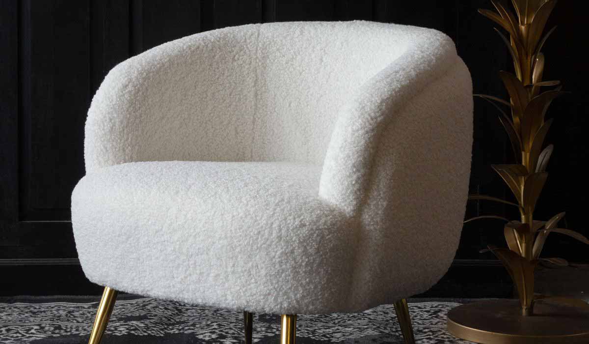 Fauteuil Teddy blanc avec pieds dorés