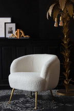 Fauteuil Teddy blanc avec pieds dorés