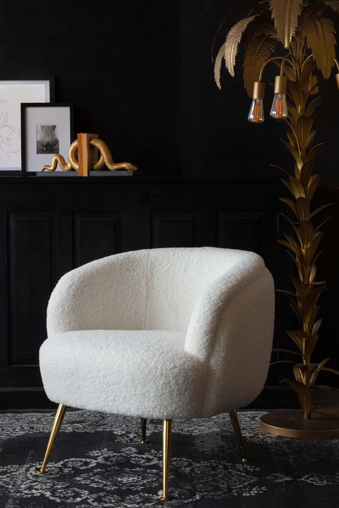 Fauteuil Teddy blanc avec pieds dorés