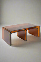 Ensemble de 3 tables basses gigognes en verre ambré - ABANDONNÉ