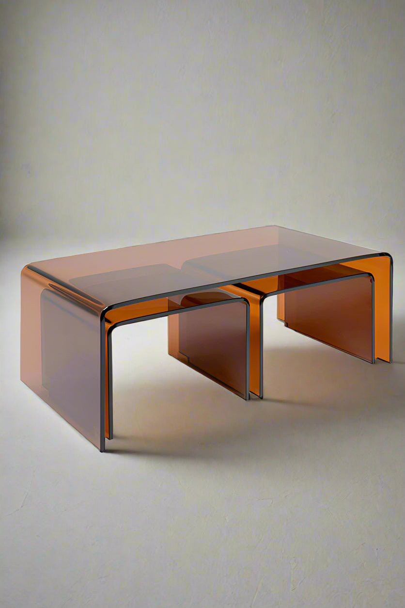 Ensemble de 3 tables basses gigognes en verre ambré - ABANDONNÉ